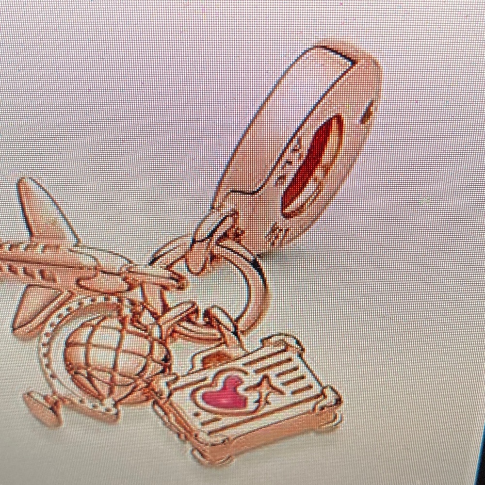 Pandora Rose Gold Travel Charm with Pink Heart - Picture 2 of 5